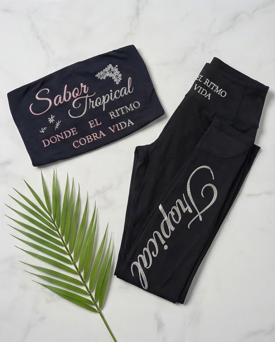 Conjunto de top, leggins negros