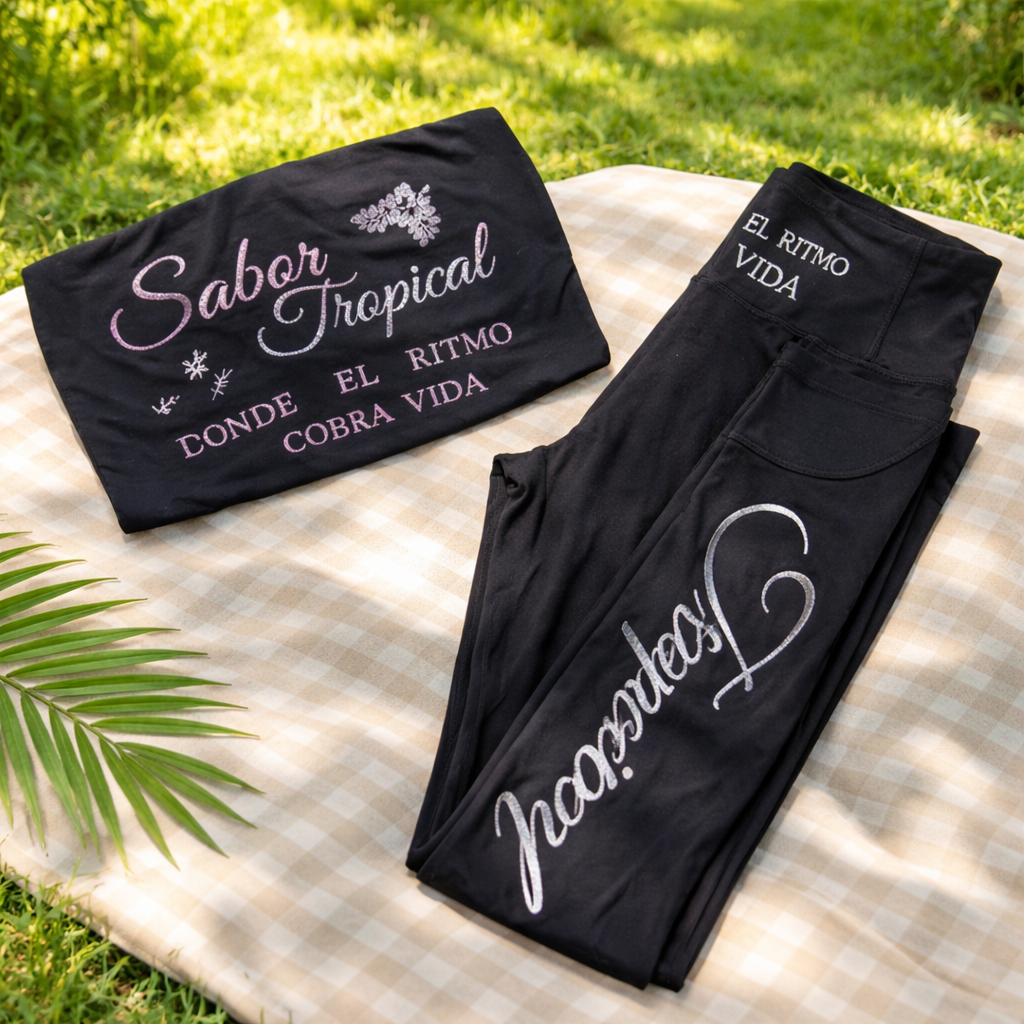Conjunto de top, leggins negros
