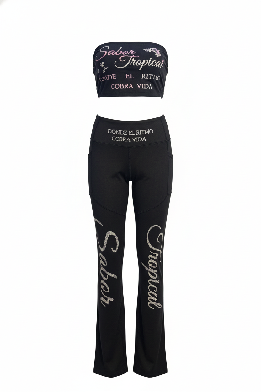 Conjunto de top, leggins negros